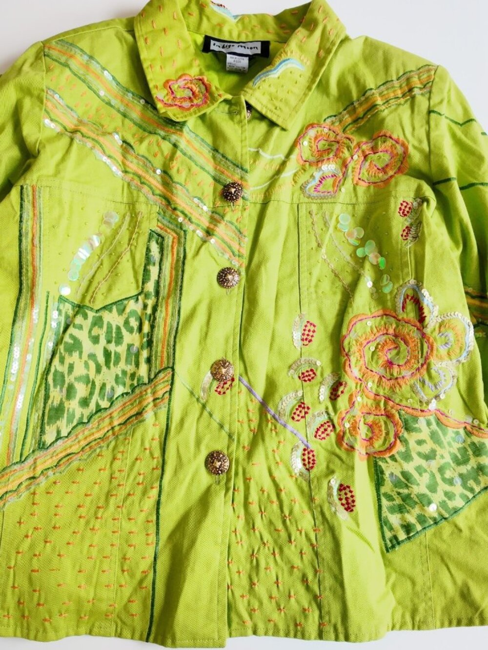 Vintage Indigo moon embroidered sequined jacket size Large BOHO